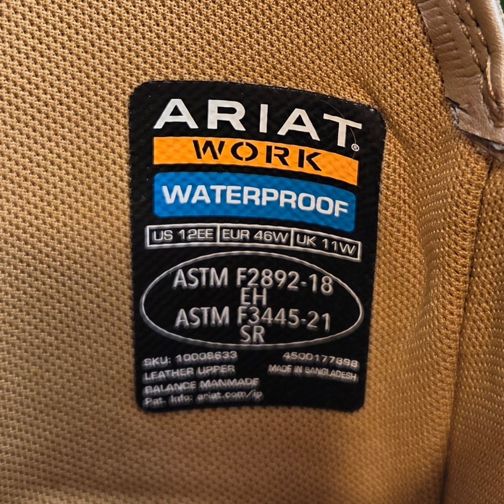 Ariat WorkHog H20 SIZE 12 WIDE Men's Waterproof Pull On Leather Work Boots Brown - Picture 14 of 14
